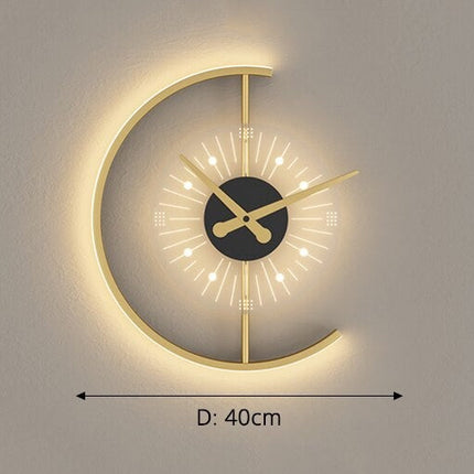Elegant Half-Moon LED Wall Clock 15.7" Diameter – Modern Black & Gold Décor with Backlit Display