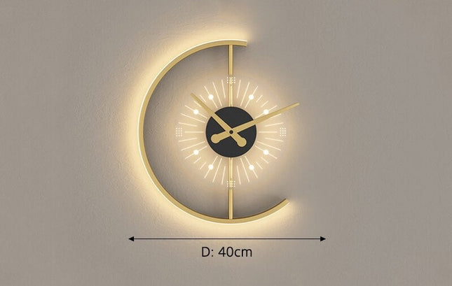 Elegant Half-Moon LED Wall Clock 15.7" Diameter – Modern Black & Gold Décor with Backlit Display