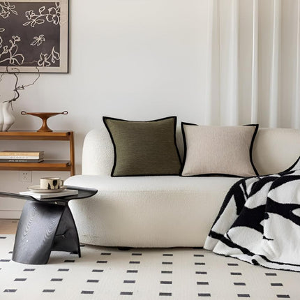 Modern Green & Beige Decorative Pillow with Black Contrast Trim – Minimalist Throw Cushion for Sofa, Bed, or Lounge