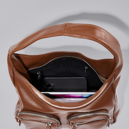 Modern Shoulder Bag with Front Pockets – Vegan Leather