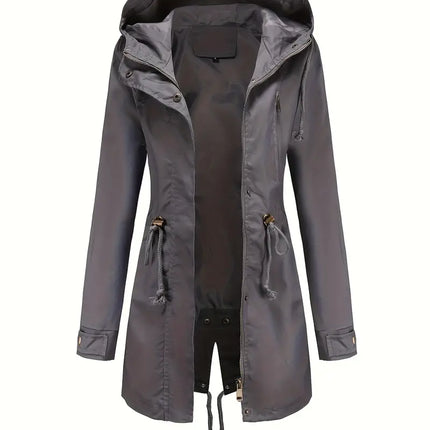 Women's Waterproof Hooded Trench Coat | Long Sleeve Raincoat for Spring & Fall