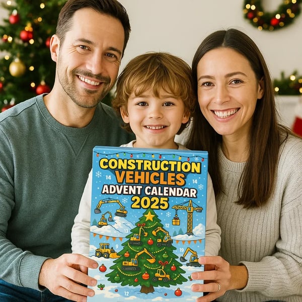 Construction Vehicle Advent Calendar 2025 – 24 Miniature Trucks & Diggers for Kids | Perfect Christmas Gift for Little Builders