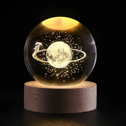 3D Crystal Ball LED Night Light – Warm White USB Lamp with Galaxy Design | Perfect Gift for Space Lovers