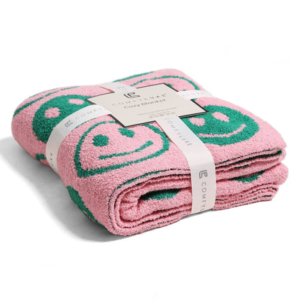 Mini Happy Face Luxe Fleece Throw Blanket – Ultra-Soft Polyester Microfiber, 130×150 cm, Cozy & Stylish Home Décor