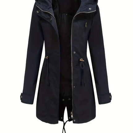 Women's Waterproof Hooded Trench Coat | Long Sleeve Raincoat for Spring & Fall