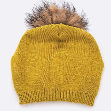 Luxury Wool-Cashmere Beanie with Detachable Raccoon Fur Pom Pom – Snap-On Winter Hat for Women