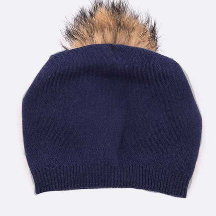 Luxury Wool-Cashmere Beanie with Detachable Raccoon Fur Pom Pom – Snap-On Winter Hat for Women