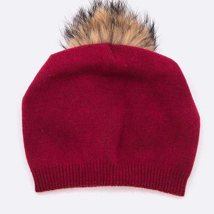 Luxury Wool-Cashmere Beanie with Detachable Raccoon Fur Pom Pom – Snap-On Winter Hat for Women