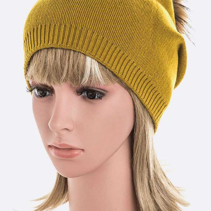 Luxury Wool-Cashmere Beanie with Detachable Raccoon Fur Pom Pom – Snap-On Winter Hat for Women