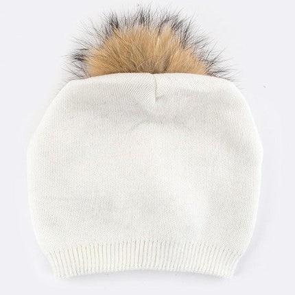 Luxury Wool-Cashmere Beanie with Detachable Raccoon Fur Pom Pom – Snap-On Winter Hat for Women