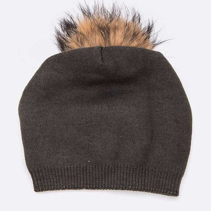 Luxury Wool-Cashmere Beanie with Detachable Raccoon Fur Pom Pom – Snap-On Winter Hat for Women