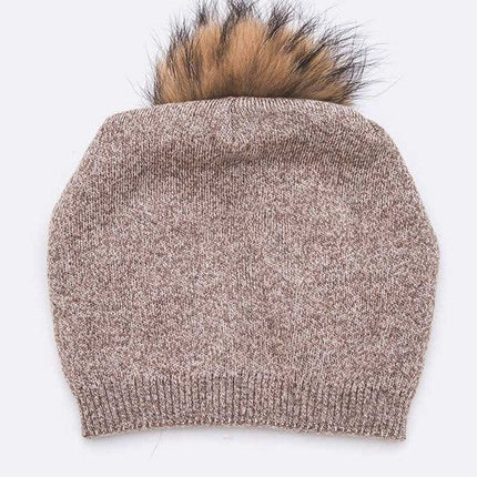 Luxury Wool-Cashmere Beanie with Detachable Raccoon Fur Pom Pom – Snap-On Winter Hat for Women