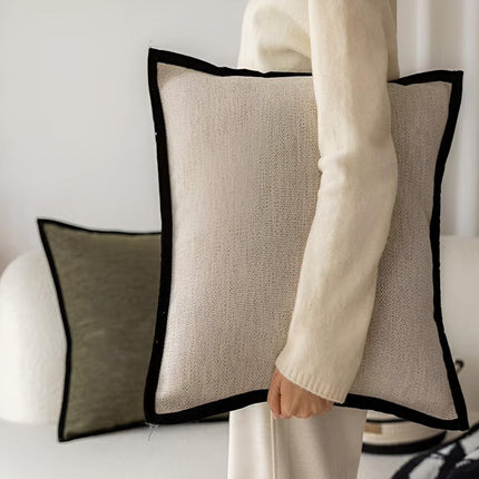 Modern Green & Beige Decorative Pillow with Black Contrast Trim – Minimalist Throw Cushion for Sofa, Bed, or Lounge