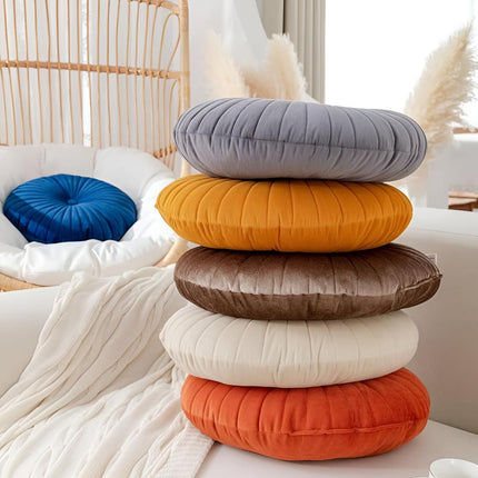 Round Velvet Decorative Cushion – Plush Pleated Throw Pillow in Multiple Trendy Colours