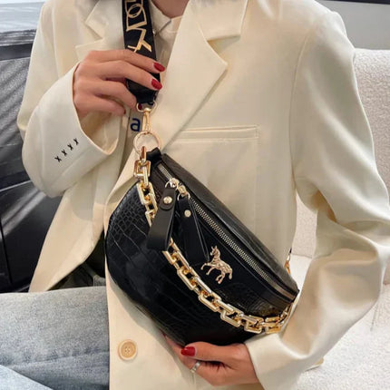 Luxe Crossbody Belt Bag with Gold Chain – Stylish & Versatile