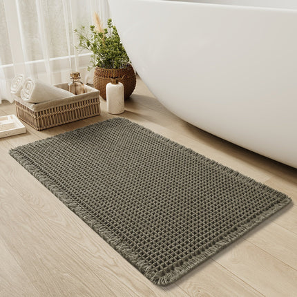AbsorbEase Ultra-Absorbent Waffle Bath Mat – Soft, Non-Slip Bathroom Rug with Fringe Design