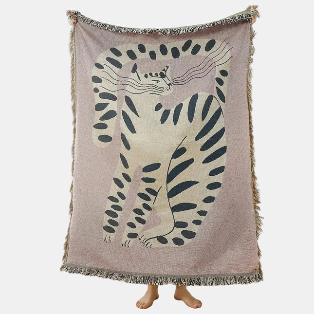 Modern Abstract Woven Wall Tapestry Throw Blanket – 100% Cotton, 59" x 79", Machine Washable, Multi-Color Geometric Design