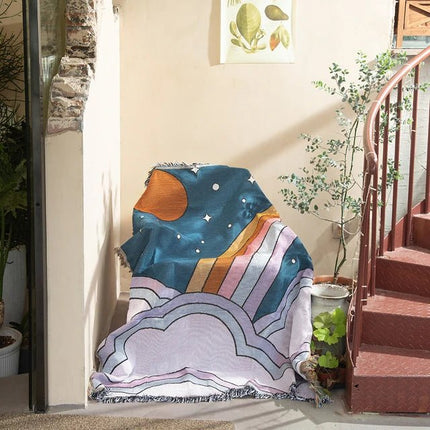 Modern Abstract Woven Wall Tapestry Throw Blanket – 100% Cotton, 59" x 79", Machine Washable, Multi-Color Geometric Design