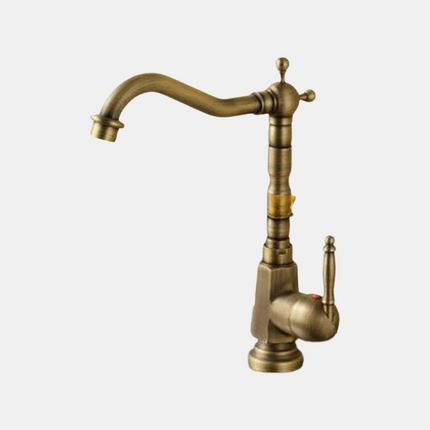 Antique Brass Swan Neck Kitchen Faucet – 360° Swivel Spout, Single Handle Mixer