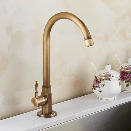 Antique Brass Kitchen Faucet with Elegant Swan Neck – Vintage Style & Durable Solid Brass Design