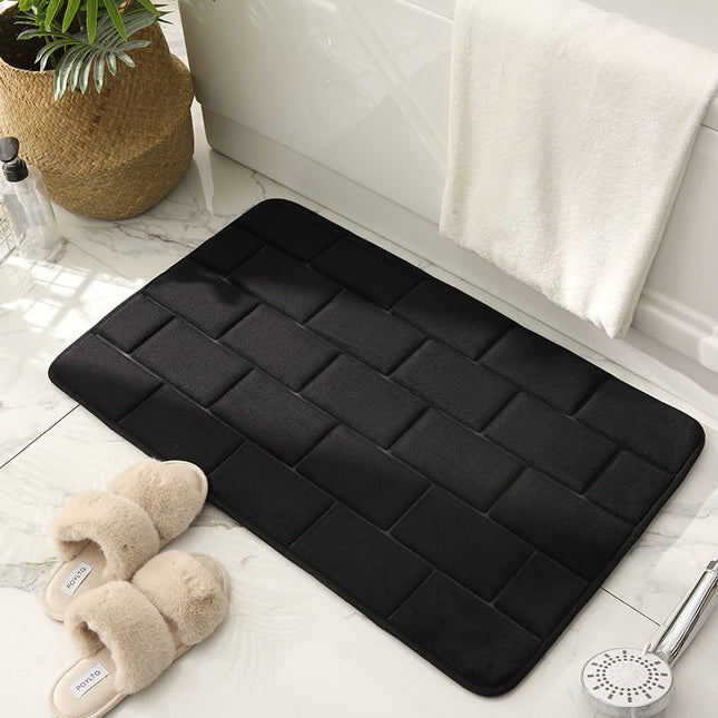Non-Slip Bathroom Mat Beige Tile Pattern – Quick-Dry Absorbent Bath Rug for Shower & Tub