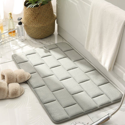 Non-Slip Bathroom Mat Beige Tile Pattern – Quick-Dry Absorbent Bath Rug for Shower & Tub