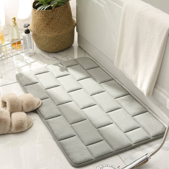 Non-Slip Bathroom Mat Beige Tile Pattern – Quick-Dry Absorbent Bath Rug for Shower & Tub