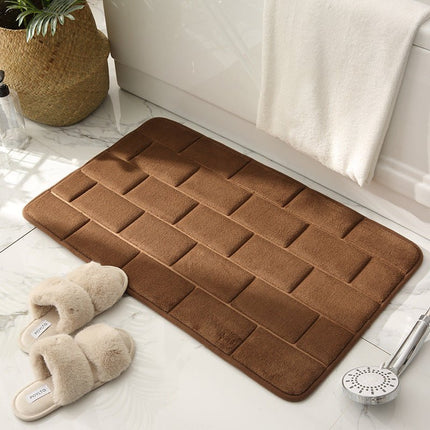 Non-Slip Bathroom Mat Beige Tile Pattern – Quick-Dry Absorbent Bath Rug for Shower & Tub