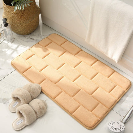 Non-Slip Bathroom Mat Beige Tile Pattern – Quick-Dry Absorbent Bath Rug for Shower & Tub
