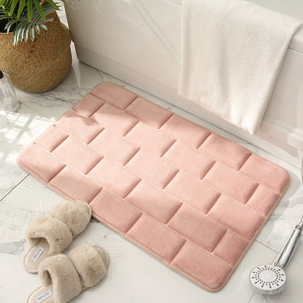 Non-Slip Bathroom Mat Beige Tile Pattern – Quick-Dry Absorbent Bath Rug for Shower & Tub