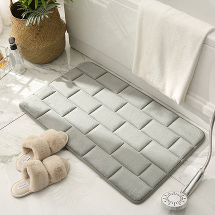 Non-Slip Bathroom Mat Beige Tile Pattern – Quick-Dry Absorbent Bath Rug for Shower & Tub