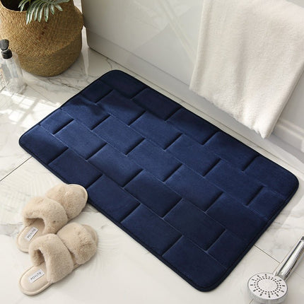 Non-Slip Bathroom Mat Beige Tile Pattern – Quick-Dry Absorbent Bath Rug for Shower & Tub