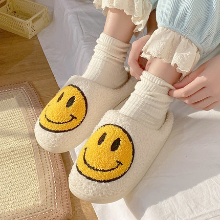 Smiley Face Slippers – Cozy, Non-Slip Plush House Shoes for Women & Men