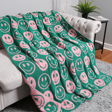 Mini Happy Face Luxe Fleece Throw Blanket – Ultra-Soft Polyester Microfiber, 130×150 cm, Cozy & Stylish Home Décor