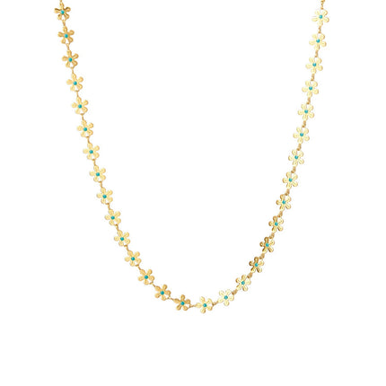 Gold-Tone Flower Necklace with Turquoise Enamel – Playful & Elegant Summer Jewelry