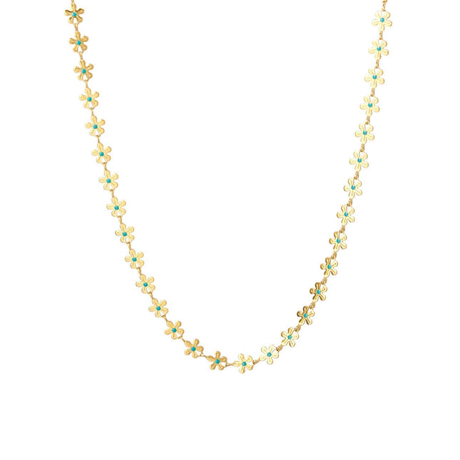 Gold-Tone Flower Necklace with Turquoise Enamel – Playful & Elegant Summer Jewelry