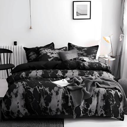 Luxury Black & White Marble Microfiber Duvet Cover Set 61″ x 87″ – 3-Piece Stylish Bedding Set