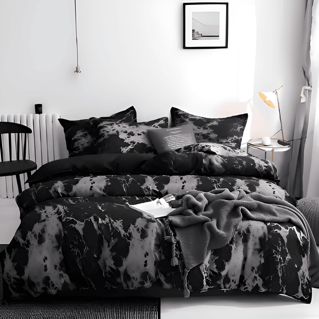 Luxury Black & White Marble Microfiber Duvet Cover Set 61″ x 87″ – 3-Piece Stylish Bedding Set