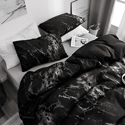 Luxury Black & White Marble Microfiber Duvet Cover Set 61″ x 87″ – 3-Piece Stylish Bedding Set