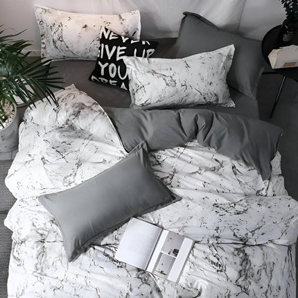 Luxury Black & White Marble Microfiber Duvet Cover Set 61″ x 87″ – 3-Piece Stylish Bedding Set