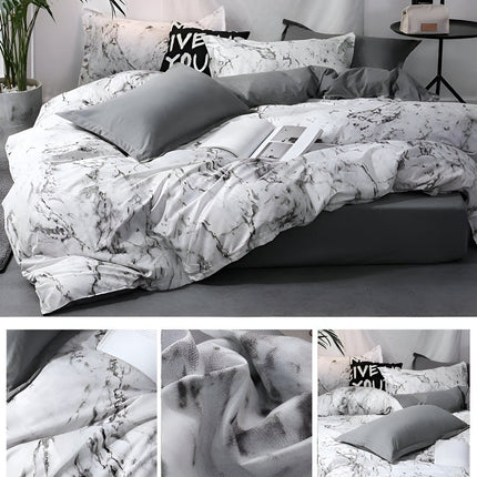 Luxury Black & White Marble Microfiber Duvet Cover Set 61″ x 87″ – 3-Piece Stylish Bedding Set