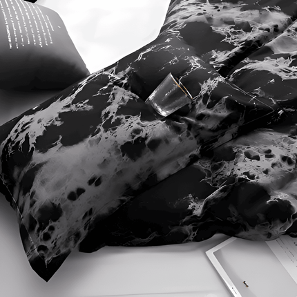 Luxury Black & White Marble Microfiber Duvet Cover Set 61″ x 87″ – 3-Piece Stylish Bedding Set