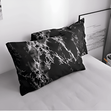 Luxury Black & White Marble Microfiber Duvet Cover Set 61″ x 87″ – 3-Piece Stylish Bedding Set