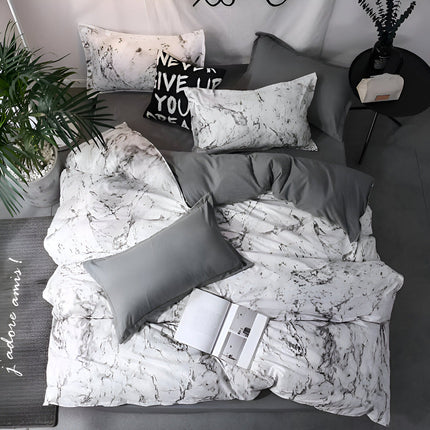 Luxury Black & White Marble Microfiber Duvet Cover Set 61″ x 87″ – 3-Piece Stylish Bedding Set