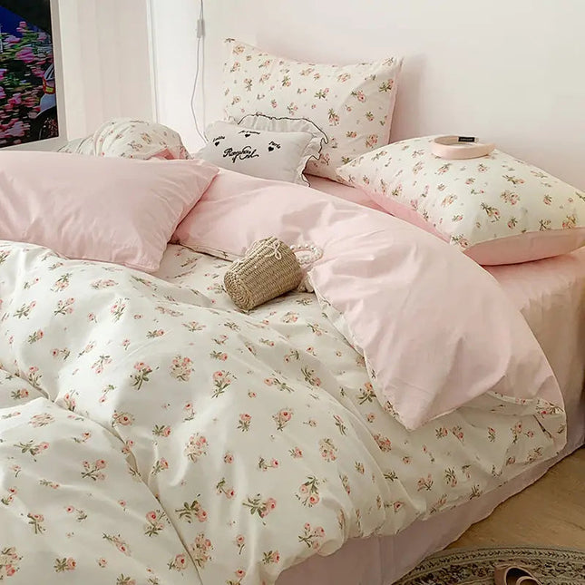 Romantic Pink Floral Bedding Set – Soft Polyester Duvet Cover & Pillowcases for Cozy Bedrooms