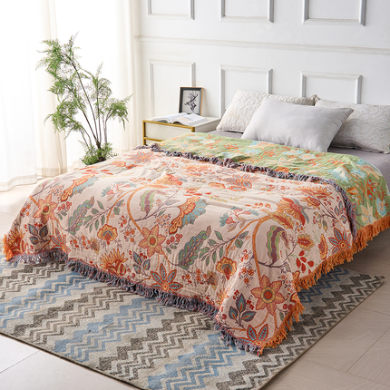 Boho Floral Throw Blanket 59" x 79" – Soft Cream Blanket with Orange & Blue Flowers – Cozy Accent for Couch, Bed & Outdoors