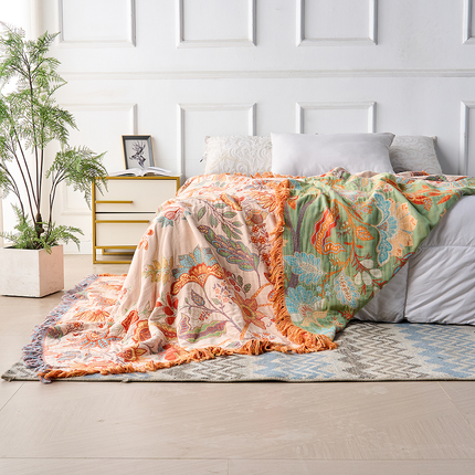 Boho Floral Throw Blanket 59" x 79" – Soft Cream Blanket with Orange & Blue Flowers – Cozy Accent for Couch, Bed & Outdoors