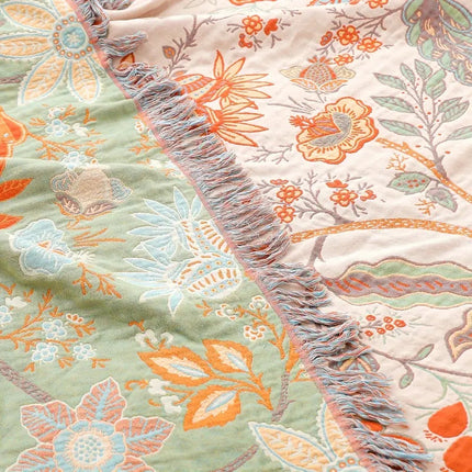 Boho Floral Throw Blanket 59" x 79" – Soft Cream Blanket with Orange & Blue Flowers – Cozy Accent for Couch, Bed & Outdoors