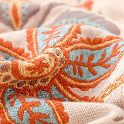 Boho Floral Throw Blanket 59" x 79" – Soft Cream Blanket with Orange & Blue Flowers – Cozy Accent for Couch, Bed & Outdoors