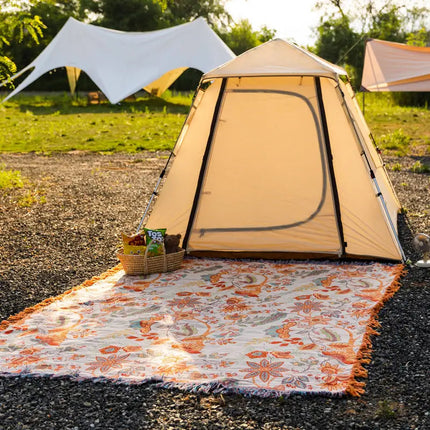 Boho Floral Throw Blanket 59" x 79" – Soft Cream Blanket with Orange & Blue Flowers – Cozy Accent for Couch, Bed & Outdoors